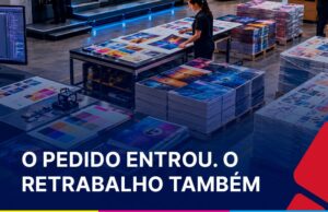 Fluxo de produção gráfica integrado reduzindo retrabalho entre pedidos comerciais e ordens de produção com o ERP Gráfica Inteligente da Núcleo Loguin.