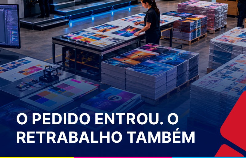 Fluxo de produção gráfica integrado reduzindo retrabalho entre pedidos comerciais e ordens de produção com o ERP Gráfica Inteligente da Núcleo Loguin.